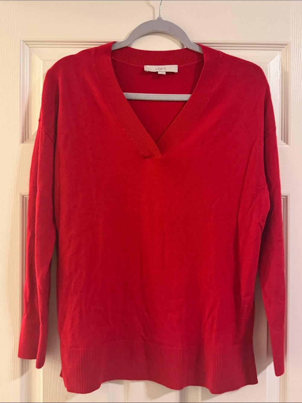 LOFT Bold Red V-Neck Sweater